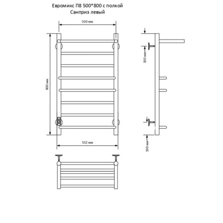 Electric towel "Sanprise" Euromix P8, 500x800 mm, with a shelf, left, chrome-2