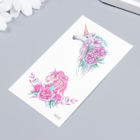 Tattoo on the body color "unicorns and peonies" 10.5x6 cm-1