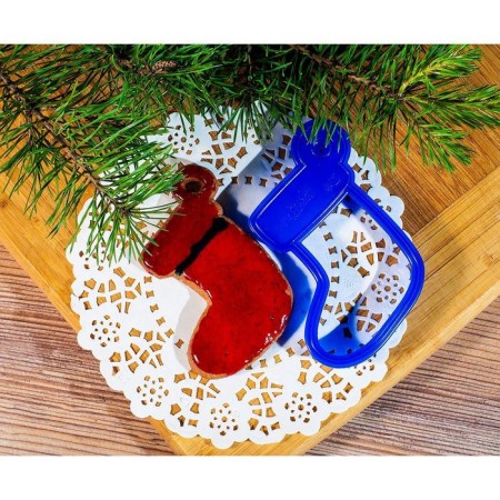 Books Form "Christmas sock", cutting, stamp, 9 × 8 cm, blue color-4