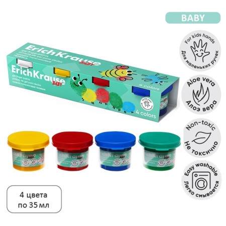 Finger paints, 4 colors x 35ml Erichkrause "Baby", with aloe vera, cardboard
