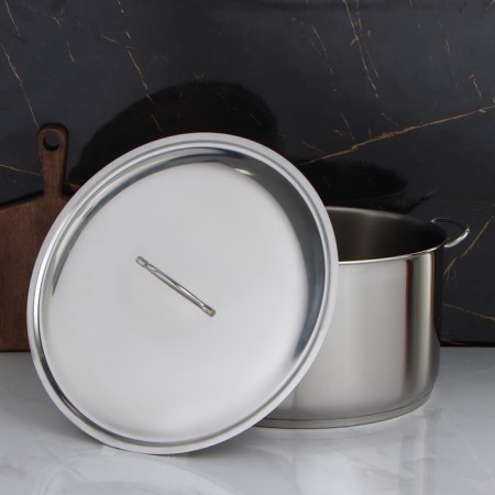 The pan is whole, 25 l, d = 40 cm, h = 21.5 cm, with a heat distribution layer, with a metal lid-1