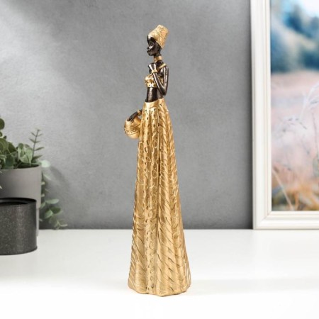 Polystone souvenir "African with a jug in a golden outfit" 33x9x8 cm-2