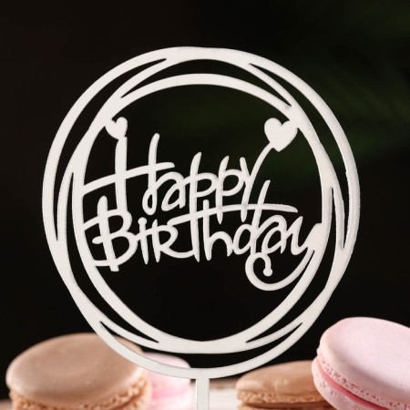Topper "Happy Birthday", a circle with hearts, silver, give beautifully-1