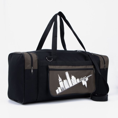 Road bag, 3 parts on zippers, external pocket, long belt, black color/hucky