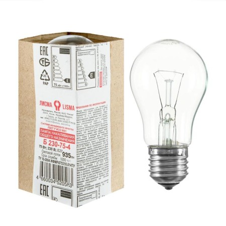 Incandescent lamp "Lisma", B, E27, 75 W, 230 B
