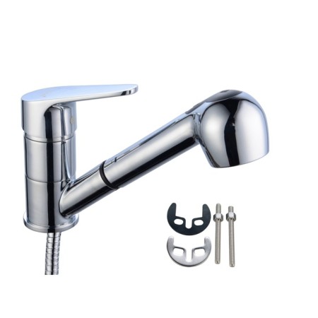 BouOU B8282-8 kitchen mixer, with exhaust watering can, 40 mm cartridge, brass, chrome