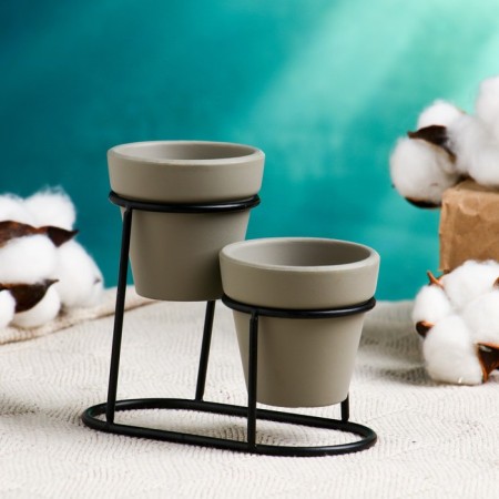 Set of Kashpo "Duet" gray, on a stand, 12.5x11cm-1
