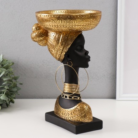 Souvenir Polystone stand "African with a gold plate on the head" 30x17x17 cm-3