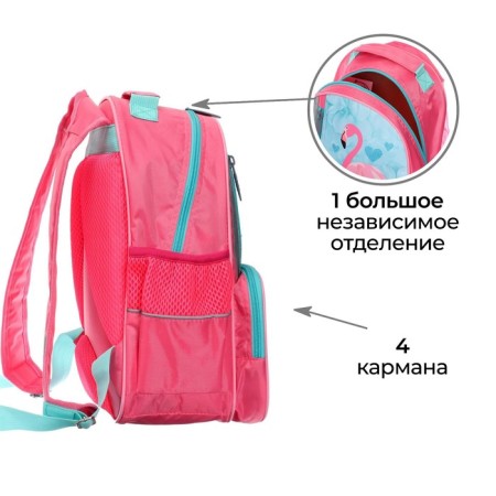 School backpack, 37 x 26 x 13 cm, ergonomic back, Calligrata ORT "Flamingo"-3