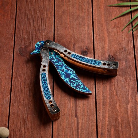 Wooden souvenir "Butterfly knife" blue-2