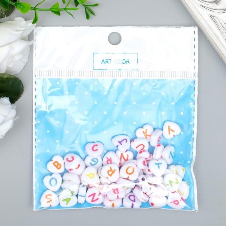 A set of beads for creativity plastic "English letters on the heart" 20g 1.2x1.2 cm-2