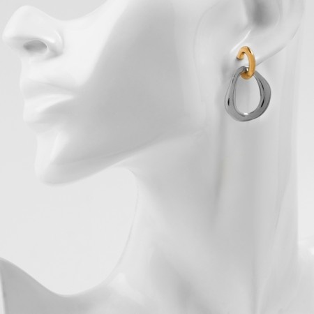Earrings Metal "Chain" semicircle, link, color gold with silver-3