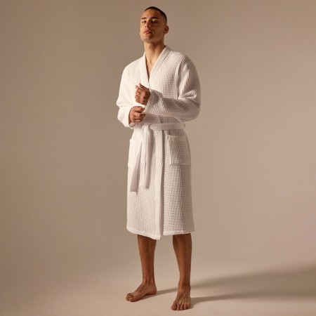 Wafel dressing gown Male SL Home: BOHO "Blanc de Blanc", size L, 100% cotton, 280 g/m2