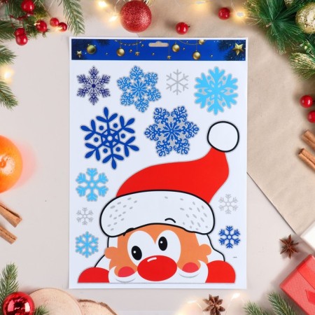 Stickers on the windows "New Year" Santa Claus. red tone, 41x29 cm