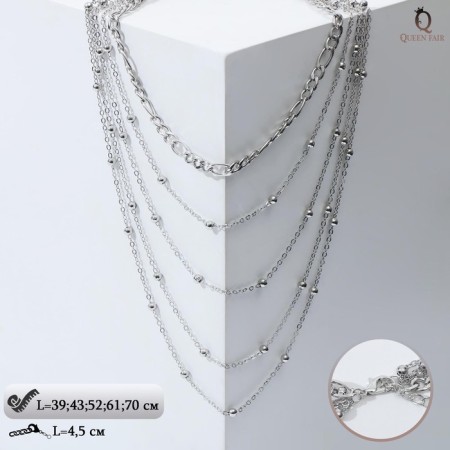 Classic Classic Classic with beads, multi -tier, silver color, 70 cm