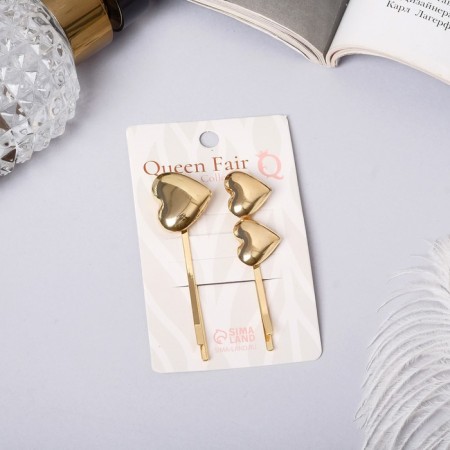 Invisibility for hair "Liberty" (set 2 pcs) hearts, 6 cm, gold-2