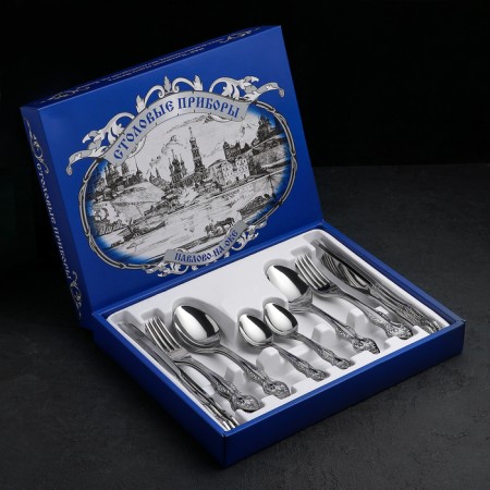 Set of cutlery "Slavyanka", 24 items, decorative box, silver color