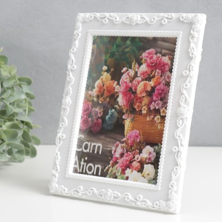 Photo frame plastic 10x15 cm "Plant pattern" white 17x22 cm-1