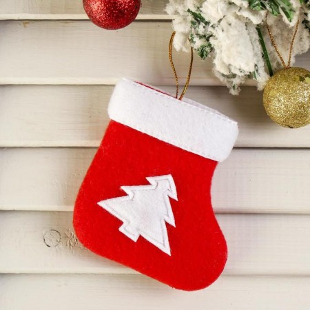 Soft suspension "sock - white Christmas tree" 8x6 cm, red