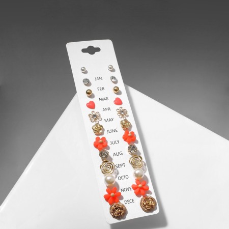 Pusets 12 pairs Onear, Flower Assorted, white-pink color in gold-1