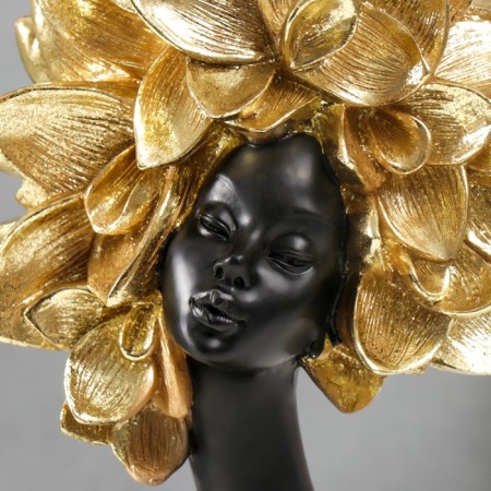 Souvenir Polystone Bust "African with a flower on the head" Black with gold 29x11x17 cm-4