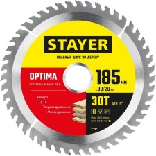 Диск пильный STAYER 3681-185-30-30_z01, по дереву, оптимальный рез, 30T, 185 х 30/20 мм