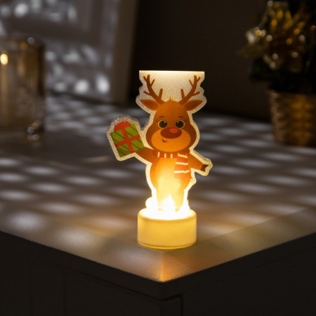 Light picture on the stand "Reindeer" 11 cm, batteries, glow warm white