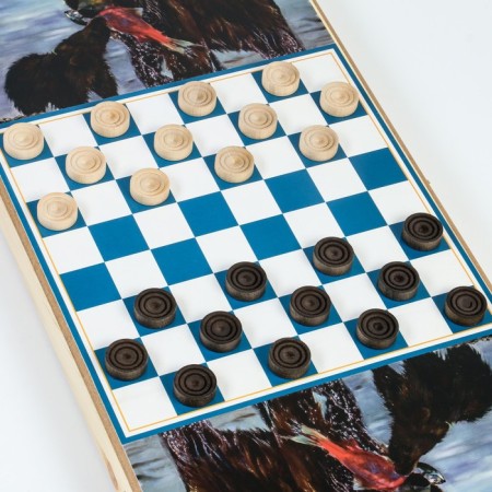 NARDS "Bear on Hunting", wooden board 60 x 60 cm, with a field for playing checkers-2