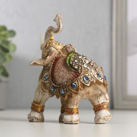 Souvenir Polystone "Elephant in Beige Popone with sapphires" MIX 13.5x11.5x6.5 cm-3