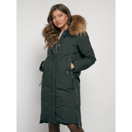 Coat insulated winter female, size 46, dark green color-17