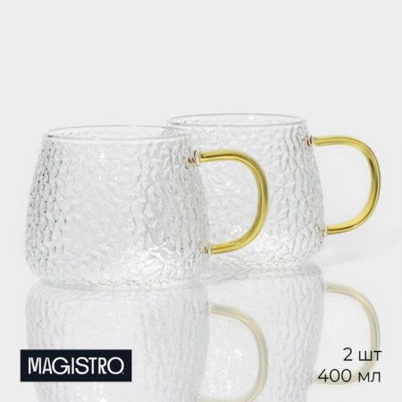 Set of glass mugs Magistro "Sarah", 2 pcs, 400 ml, 12 × 9 × 8 cm