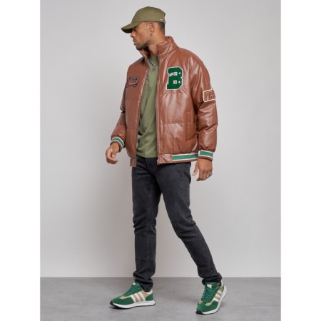 Eco -leather jacket men, size 48, brown color-1
