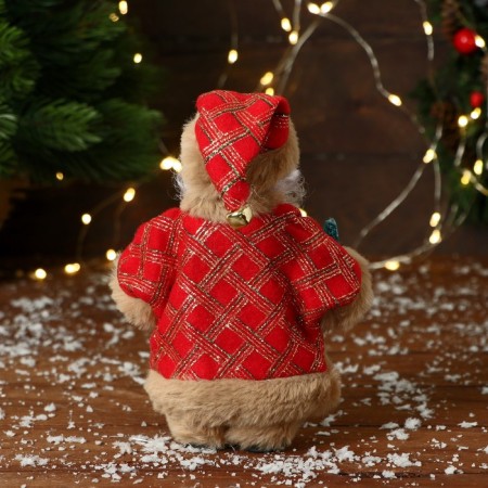 Santa Claus "In a patterned fur coat with a Christmas tree" 19 cm, brown-red-2