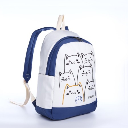 School backpack from textiles on lightning, 3 pockets, blue color-2