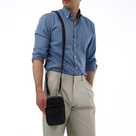 Male bag over the shoulder, Textura, artificial leather, black color-6