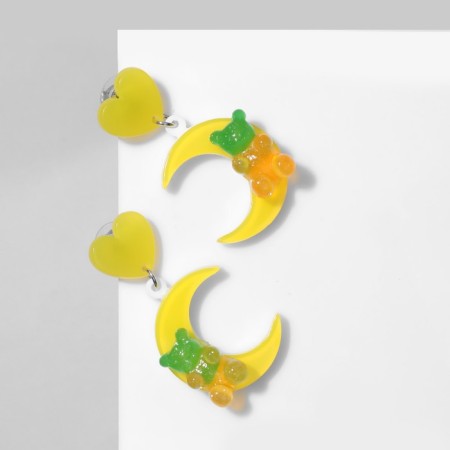 Acryl Earrings "Bears" on the Moon, the color is yellow-green in silver-1