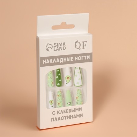 Avocado overhead nails, 12 pcs, with adhesive plates, ballerina shape, green/white color-4