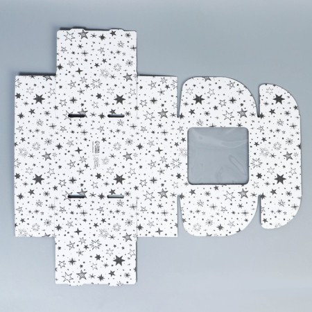 Box a gift team with a window, packaging, "stars", white, 16x8x16 cm-5