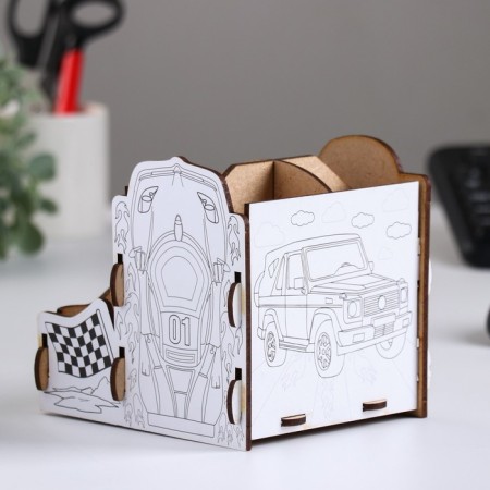 Organizer-painting for stationery "Race" Machine, 13x13x12 cm.-4