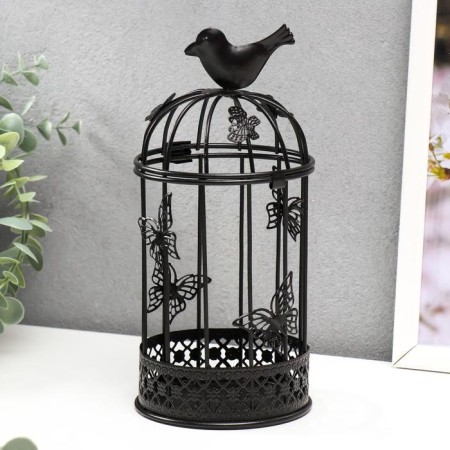 Climb metal 1 candle "Bird and a cage with butterflies" black 21.5x10x10 cm-1
