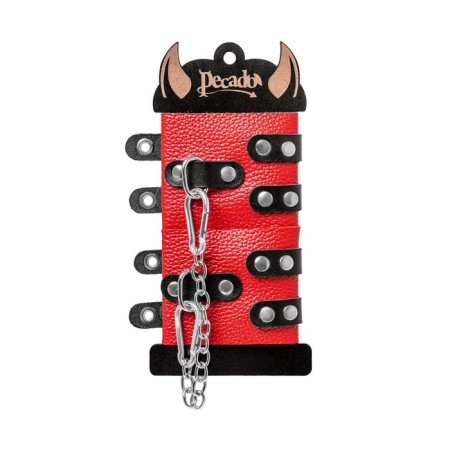 An handcuffs Pecado BDSM, soft with two handle straps, genuine leather, red-black 93243-4