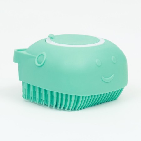 Brush for washing and massage of animals, with a container for shampoo, turquoise-3