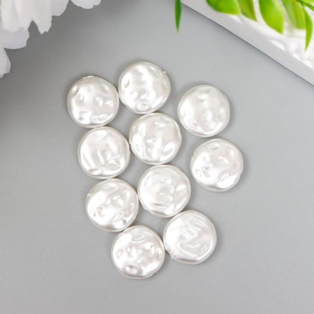 Beads for creativity plastic "Round flat pearl" set 10 pcs 1.6x1.6x0.5 cm-1