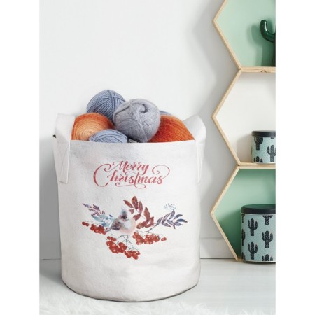 Textile bag "Bird on Kalina", for storing things and toys, size 30x30 cm, 18.9 liters
