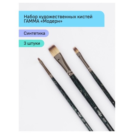 A set of artistic hands synthetics gamma "modern", 3pcs, flat No. 2, 6, 12, blister, e/n 1001103-1