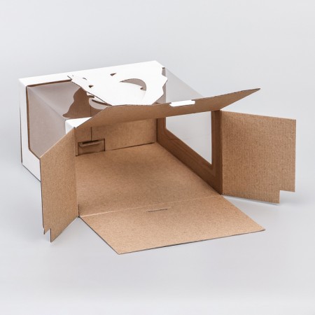 Box for cake 2 windows, with handles, white, 25 x 25 x15 cm-3