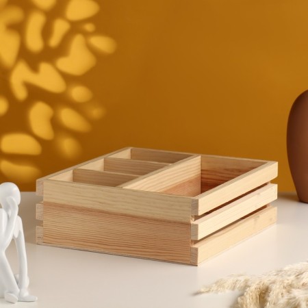 Kashpo wooden with 4 compartments 25x22x8.5 Natural-1