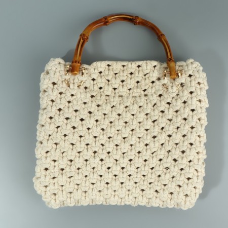 Handle for a bag, bamboo, half rings, 13.5 × 10.5 cm, beige color/gold-3