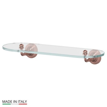 Shelf with holders, width 40 cm, glass, antique copper