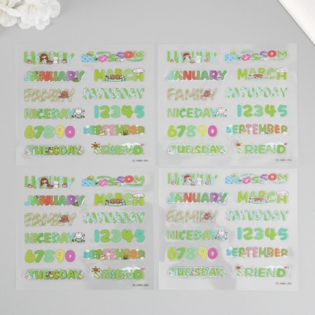Plastic sticker "Bright inscriptions" mix set 6 sheets, scapula and tweezers 15.5x13 cm-3